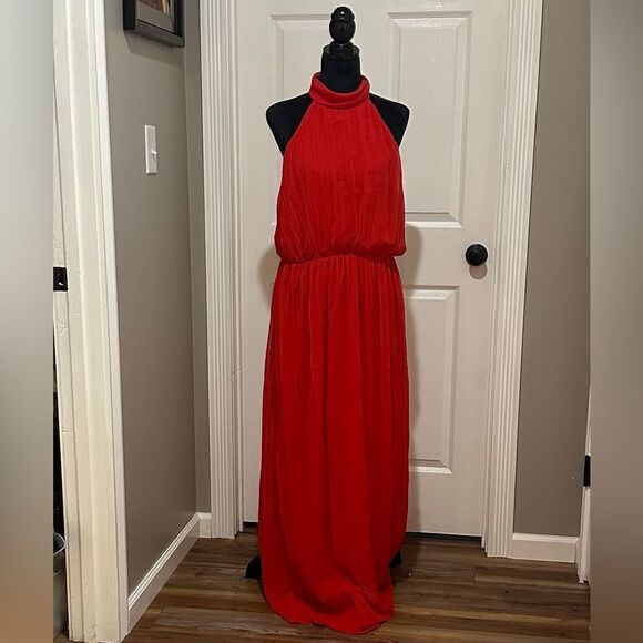 NWT MNG Mango Red Pleated Halter Neck Maxi Dress Sz XL (10) - Picture 3 of 9